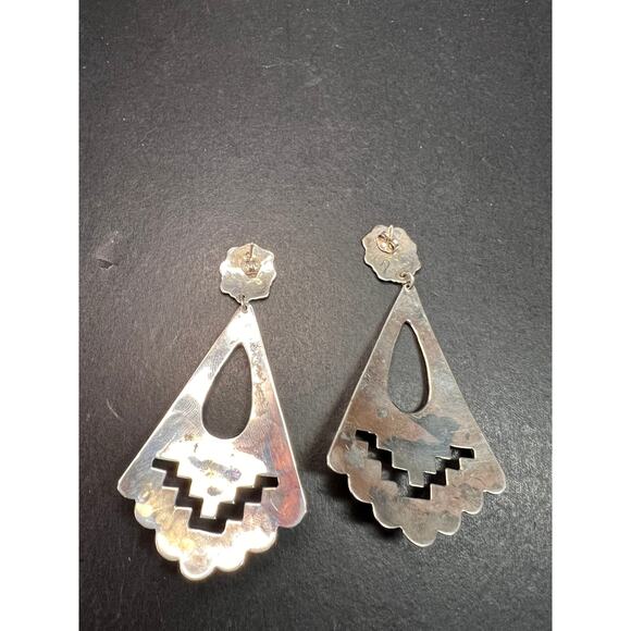 Vintage Navajo Joe Delgarito Sterling Silver Lapis Coral Turquoise Earrings - Picture 13 of 16